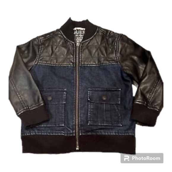 Guess Boys Kids Faux Vegan Leather Full Zip Denim Jean Jacket - Picture 4 of 10
